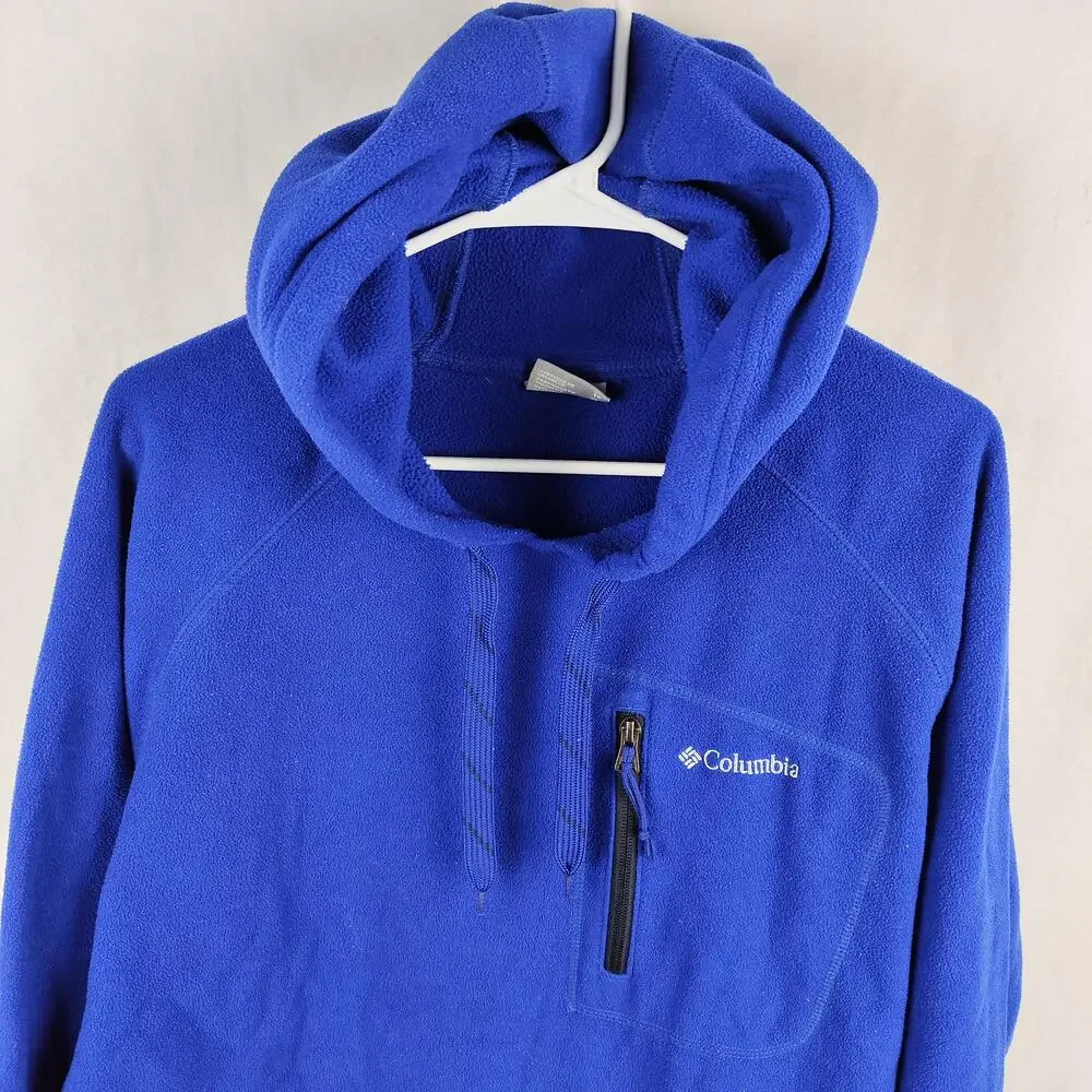 Columbia Hoodie Mens XL Blue Fleece Pullover Kangaroo Pocket Zip Chest Logo
